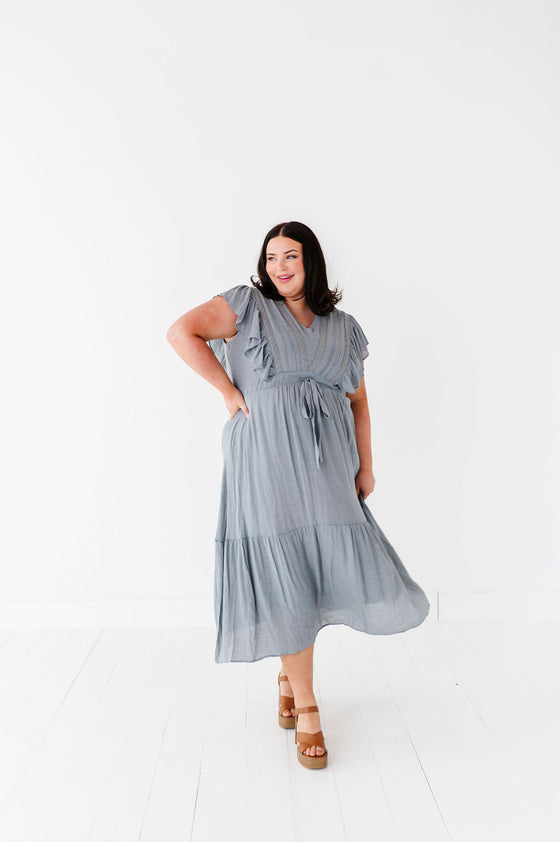 Tillie Midi Dress in Dusty Blue