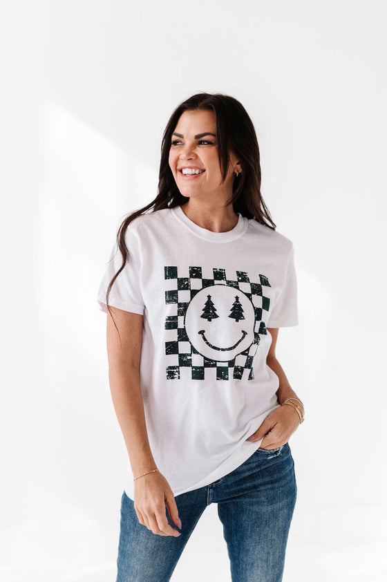 Christmas Smiles Graphic Tee in White