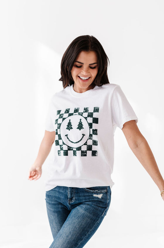 Christmas Smiles Graphic Tee in White