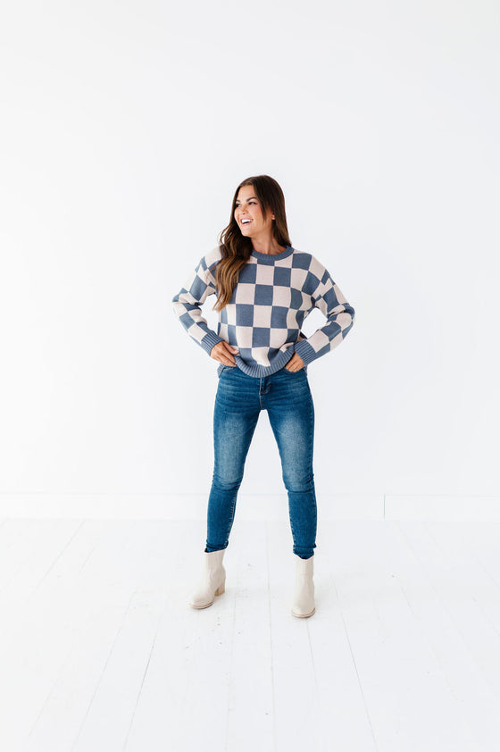 Sawyer Checkered Sweater in Blue