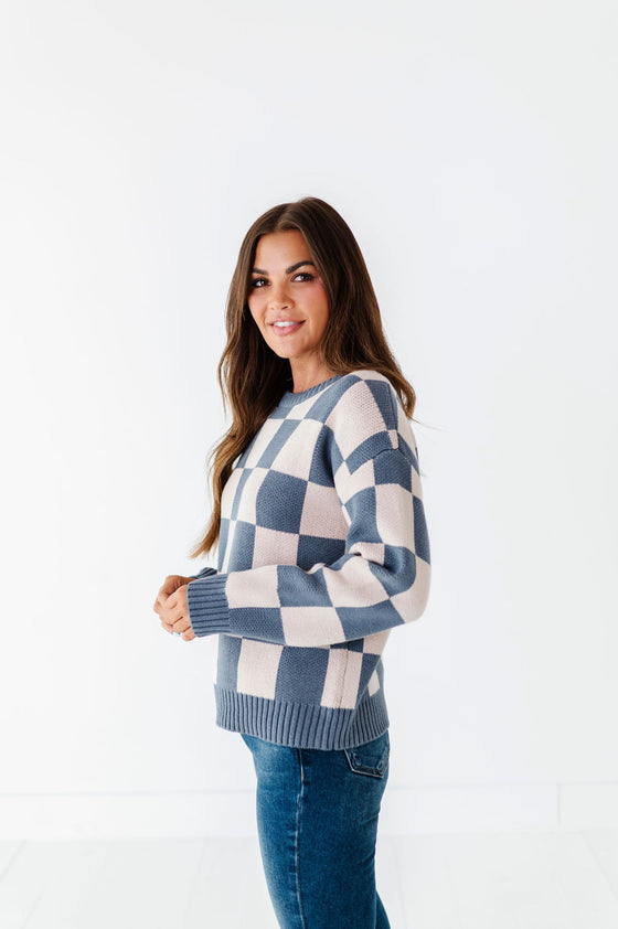 Sawyer Checkered Sweater in Blue