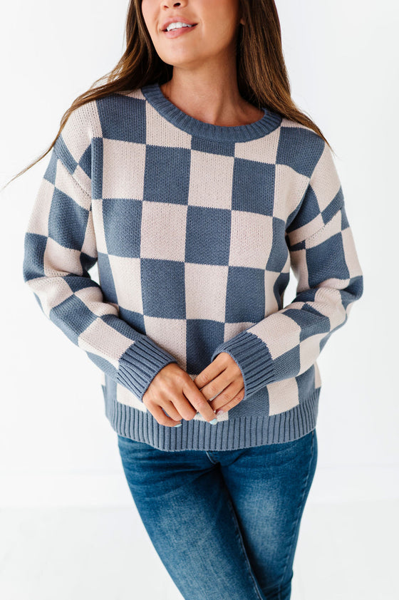 Sawyer Checkered Sweater in Blue