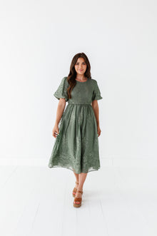  Mia Embroidered Smocked Dress in Sage