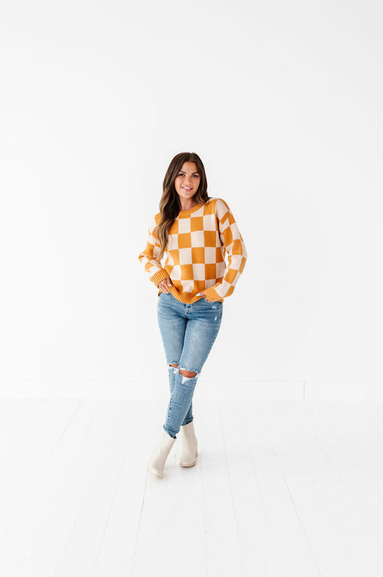 Sawyer Checkered Sweater in Pumpkin Spice