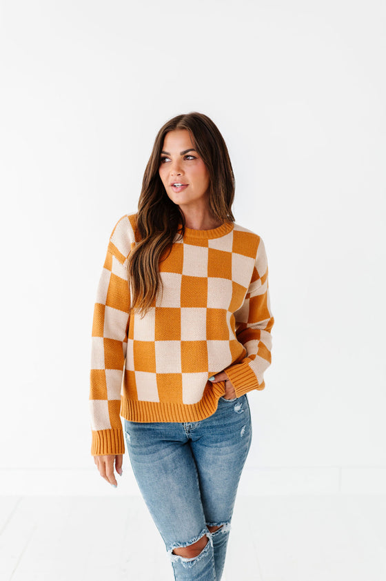 Sawyer Checkered Sweater in Pumpkin Spice