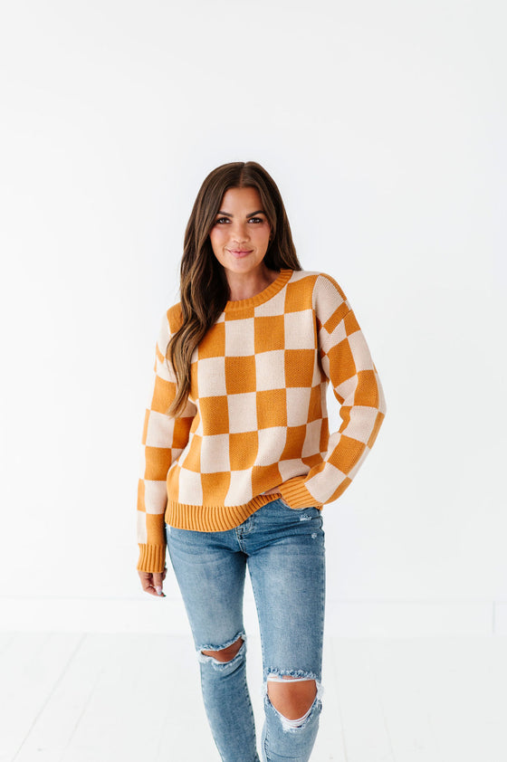 Sawyer Checkered Sweater in Pumpkin Spice