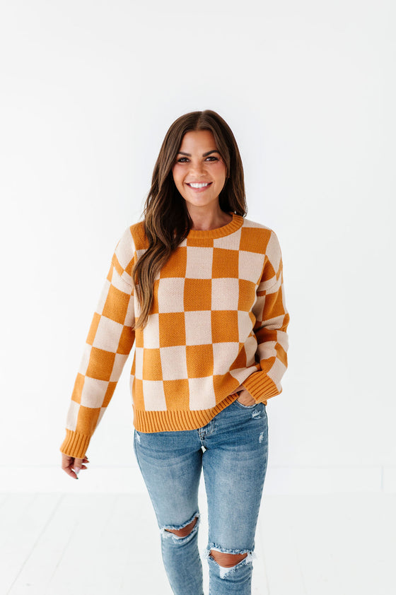 Sawyer Checkered Sweater in Pumpkin Spice