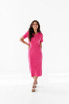 Harper Short Sleeve Dress in Hot Pink