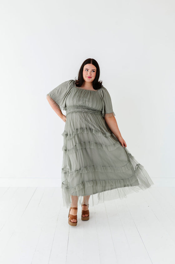 Vienna Ruffle Tiered Dress in Olive