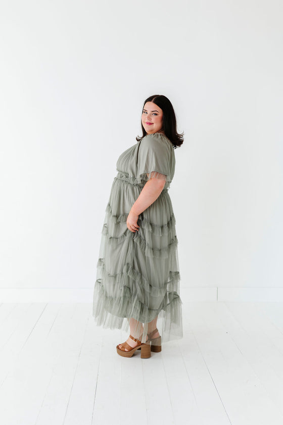 Vienna Ruffle Tiered Dress in Olive