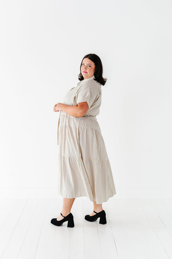 Lennox Dress in Oatmeal Stripe