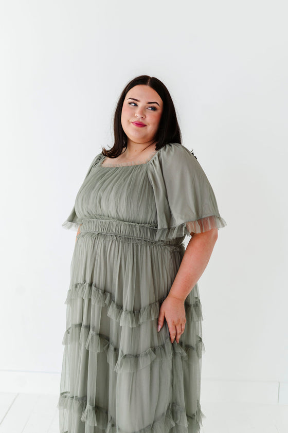 Vienna Ruffle Tiered Dress in Olive