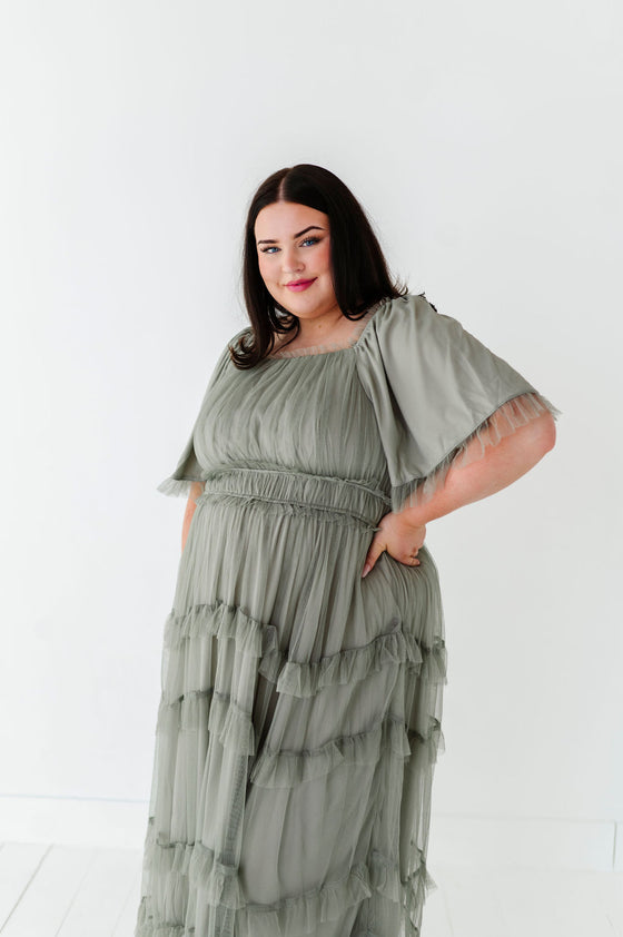 Vienna Ruffle Tiered Dress in Olive