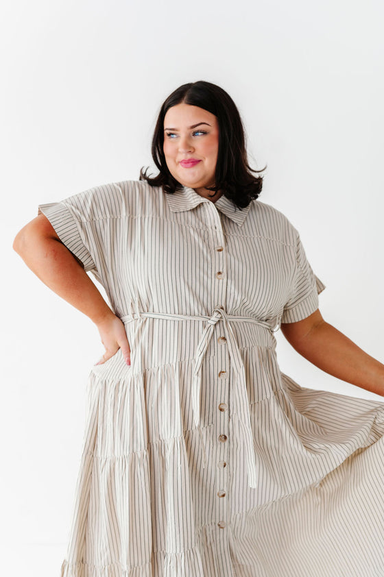 Lennox Dress in Oatmeal Stripe