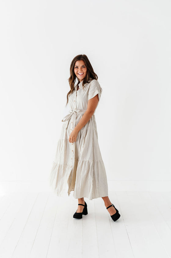 Lennox Dress in Oatmeal Stripe