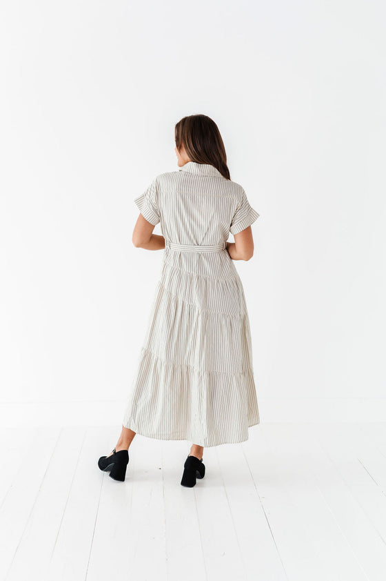 Lennox Dress in Oatmeal Stripe