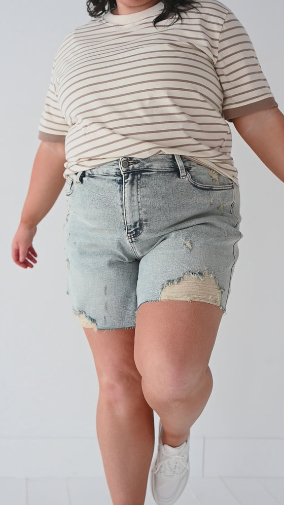 Gabby High Waisted Mineral Wash Denim Shorts