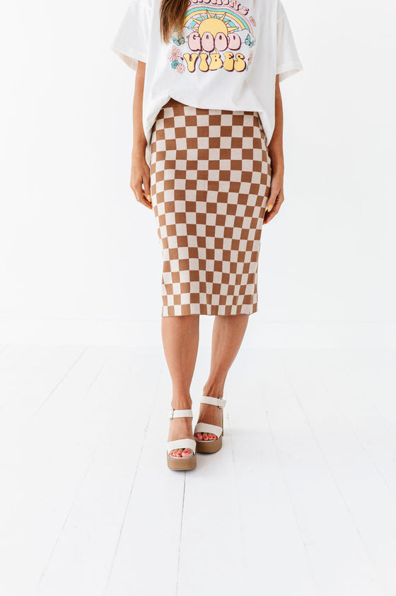 Finish Line Checkered Skirt in Brown