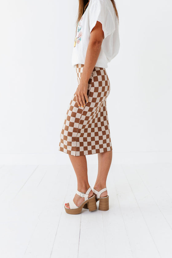 Finish Line Checkered Skirt in Brown