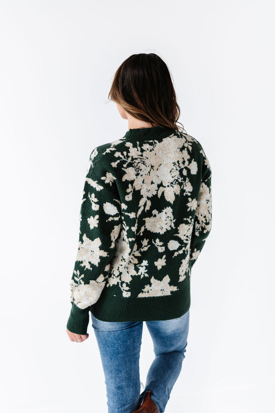 Calla Floral Knit Sweater in Green