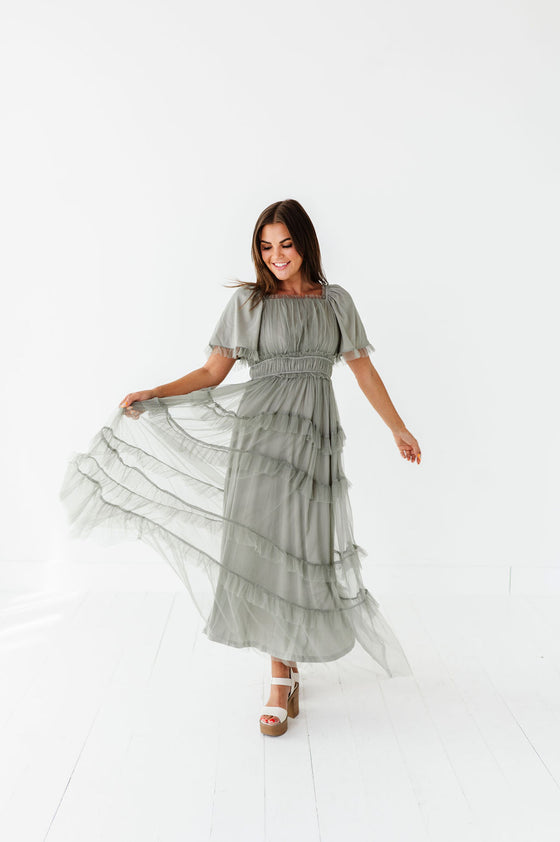 Vienna Ruffle Tiered Dress in Olive