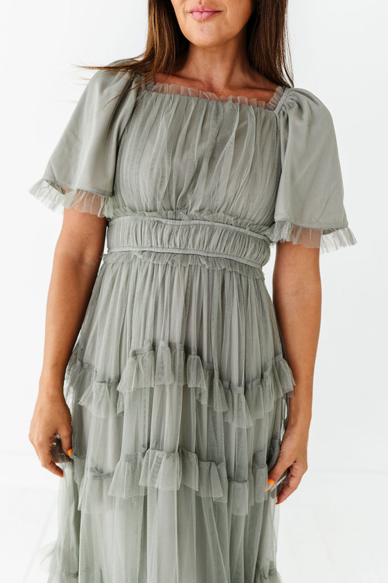 Vienna Ruffle Tiered Dress in Olive