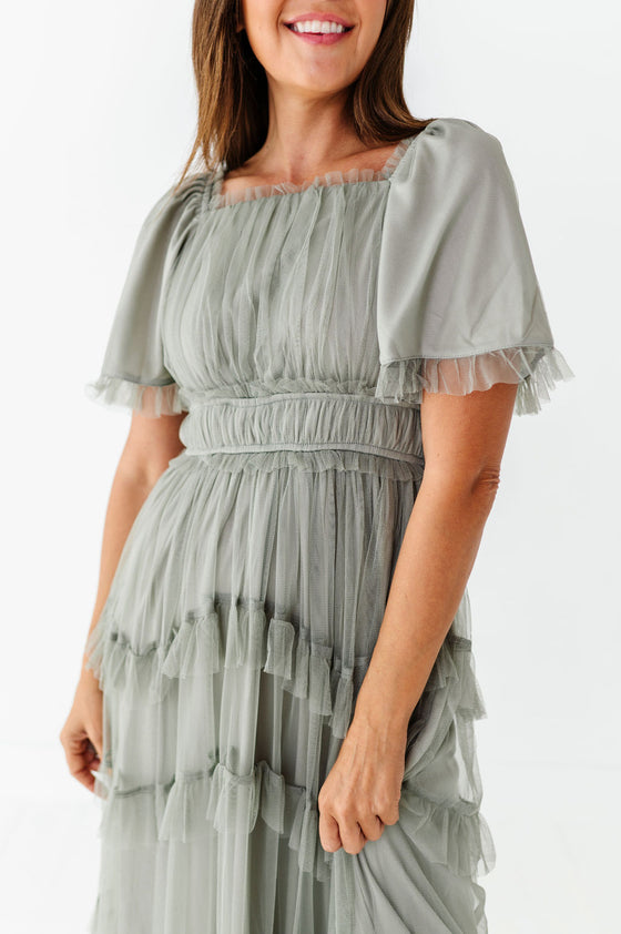 Vienna Ruffle Tiered Dress in Olive