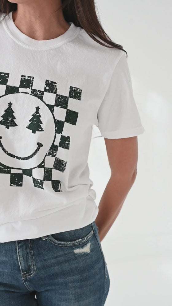 Christmas Smiles Graphic Tee in White