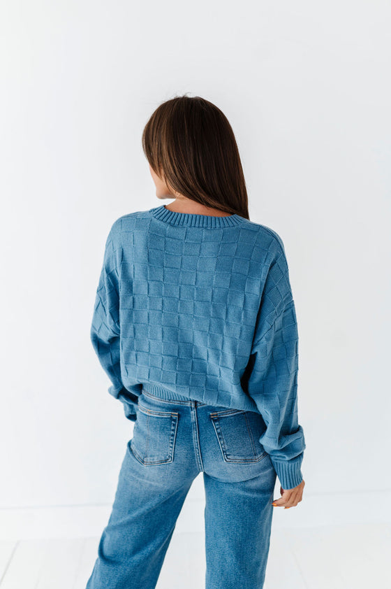 Natalee Checkered Sweater in Cornflower