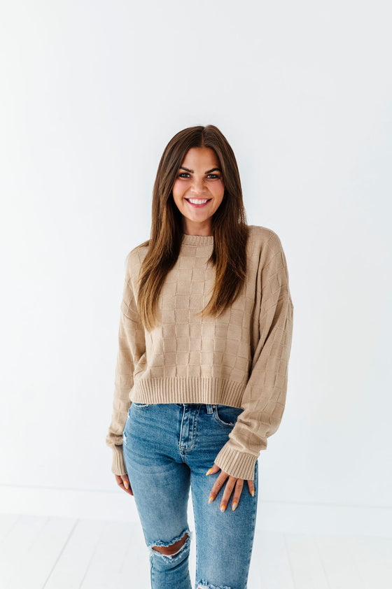 Natalee Checkered Sweater in Taupe