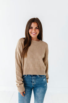  Natalee Checkered Sweater in Taupe