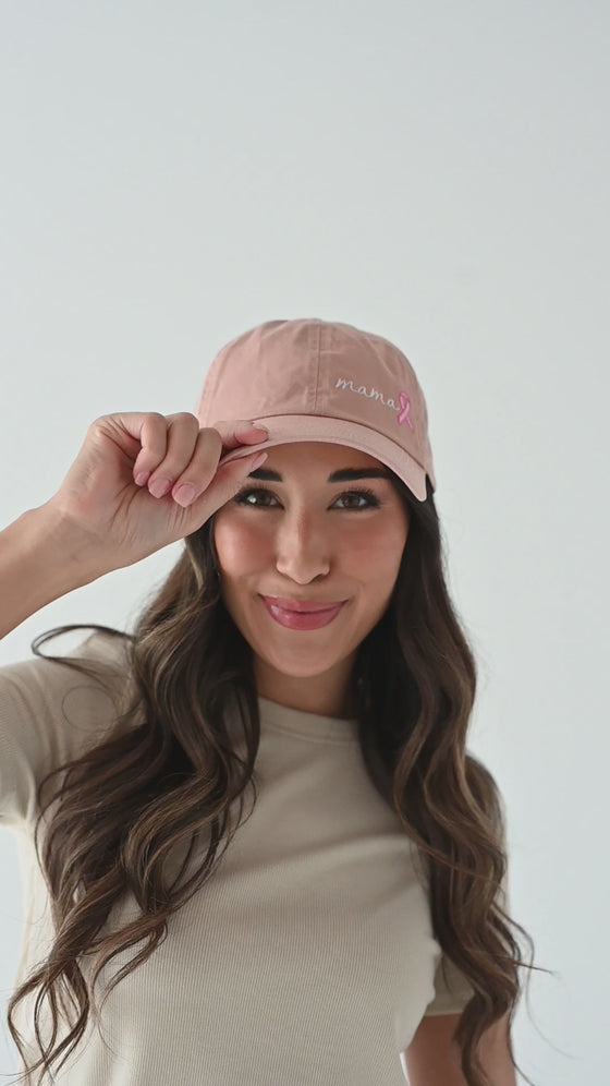 "Mama" Pink Ribbon Baseball Cap in Dusty Pink