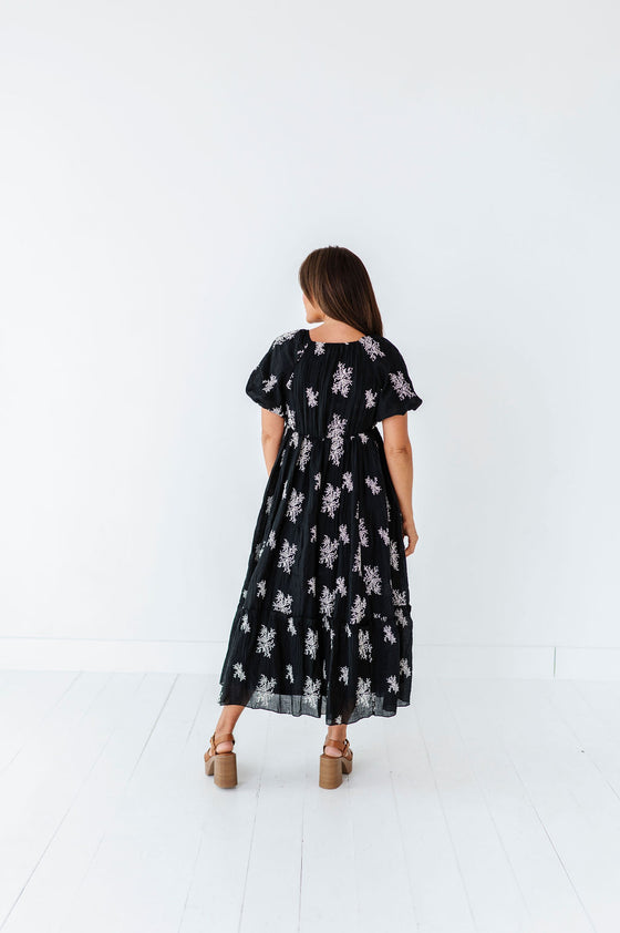 Lola Embroidered Dress in Black