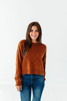  Natalee Checkered Sweater in Chocolate