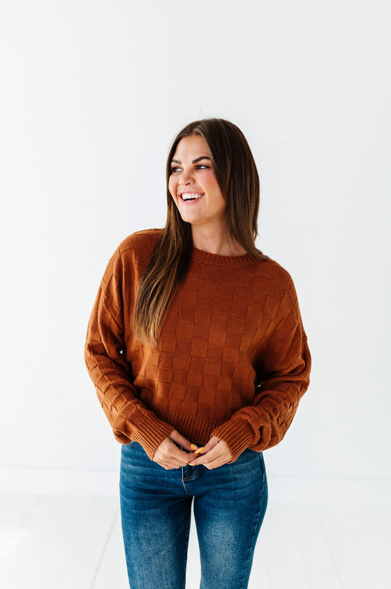 Natalee Checkered Sweater in Chocolate