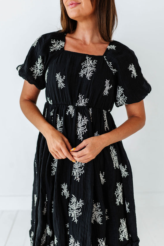 Lola Embroidered Dress in Black