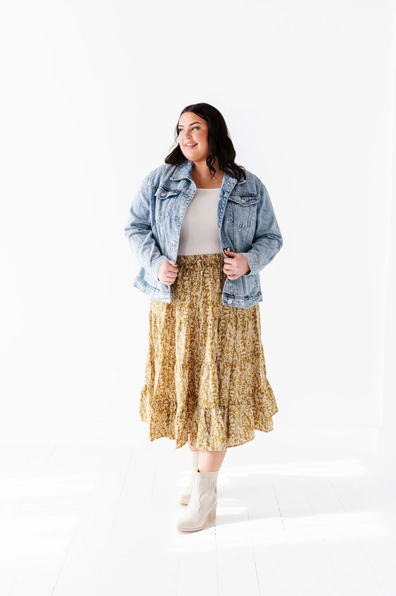 Meadow Tiered Midi Skirt in Mustard