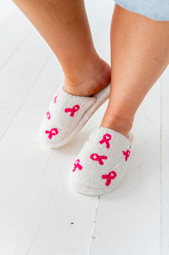 Pink Ribbon Embroidered Slippers