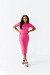 Harper Short Sleeve Dress in Hot Pink