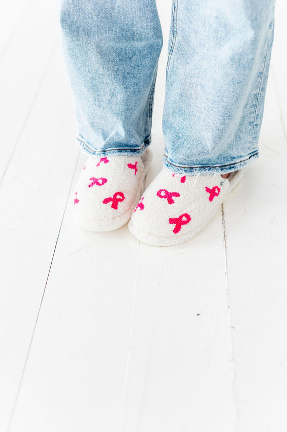 Pink Ribbon Embroidered Slippers