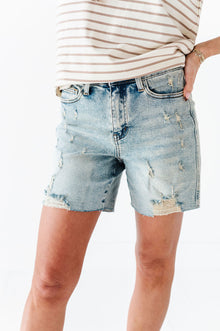  Gabby High Waisted Mineral Wash Denim Shorts