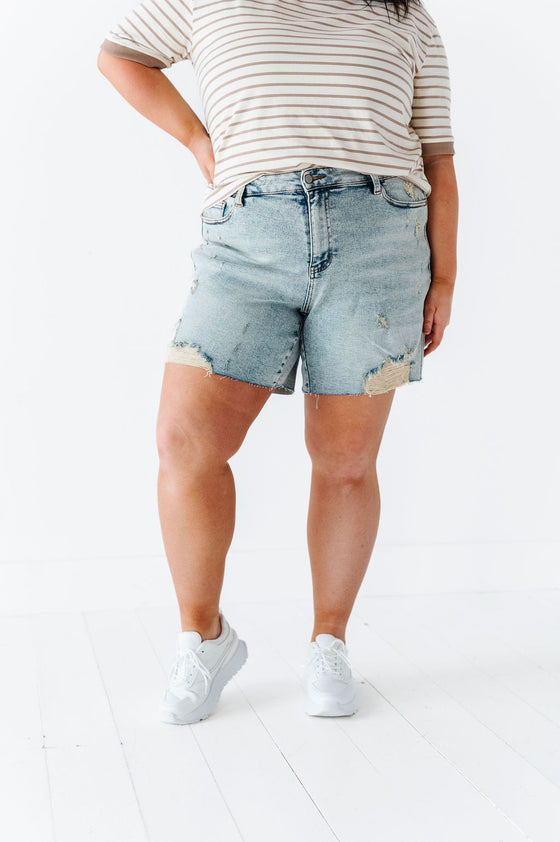 Gabby High Waisted Mineral Wash Denim Shorts