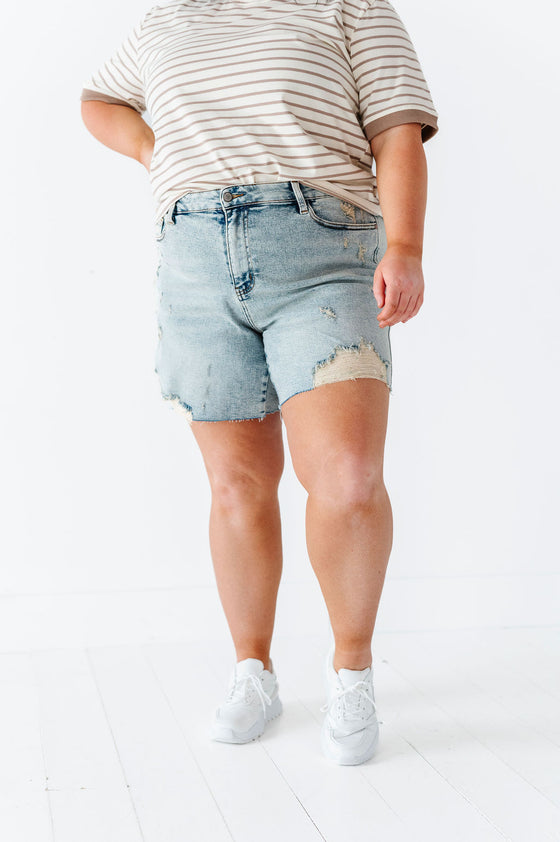 Gabby High Waisted Mineral Wash Denim Shorts