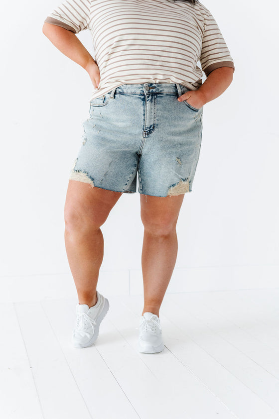 Gabby High Waisted Mineral Wash Denim Shorts