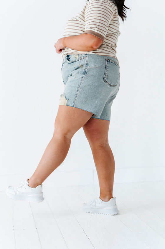 Gabby High Waisted Mineral Wash Denim Shorts