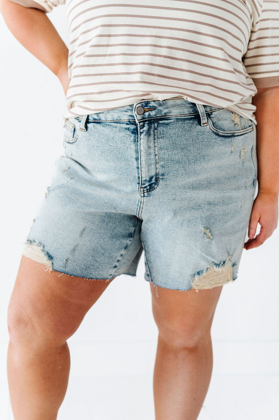 Gabby High Waisted Mineral Wash Denim Shorts