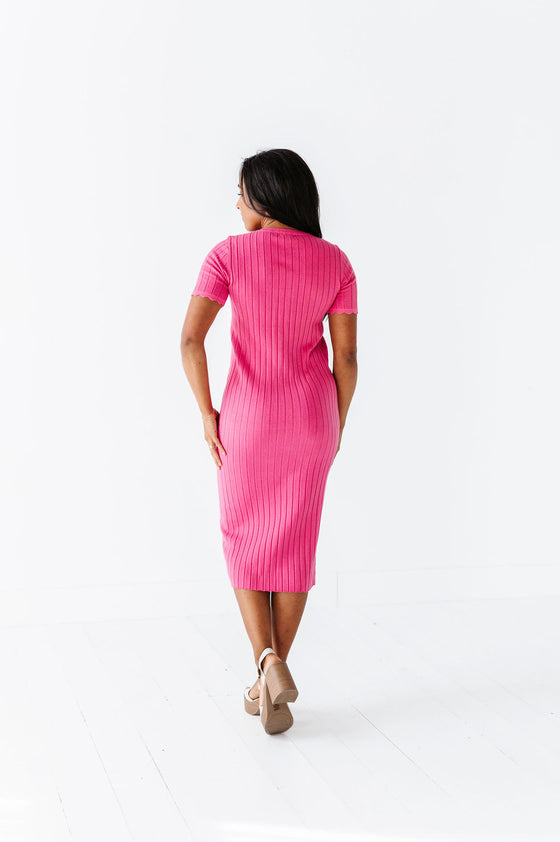 Harper Short Sleeve Dress in Hot Pink