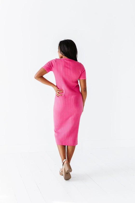 Harper Short Sleeve Dress in Hot Pink