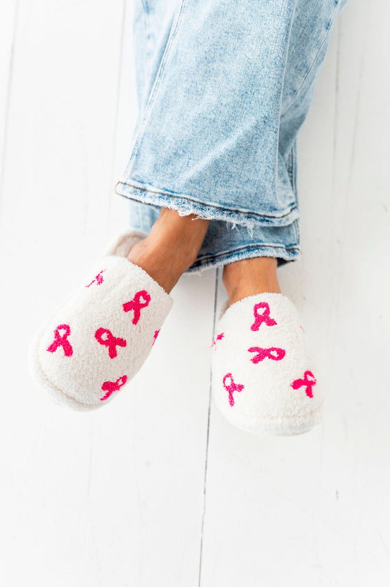 Pink Ribbon Embroidered Slippers