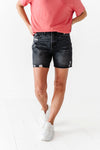 Jordi High Waisted Raw Hem Denim Shorts In Black